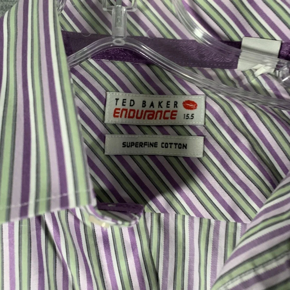 Ted Baker Endurance Dress Shirt‎ Mens 15.5 Purple Striped Long Sleeve Cotton